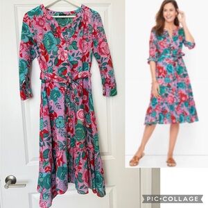 Talbots Sketched Blooms Belted Shirt Dress in Violet Tulle Multi Cotton 2